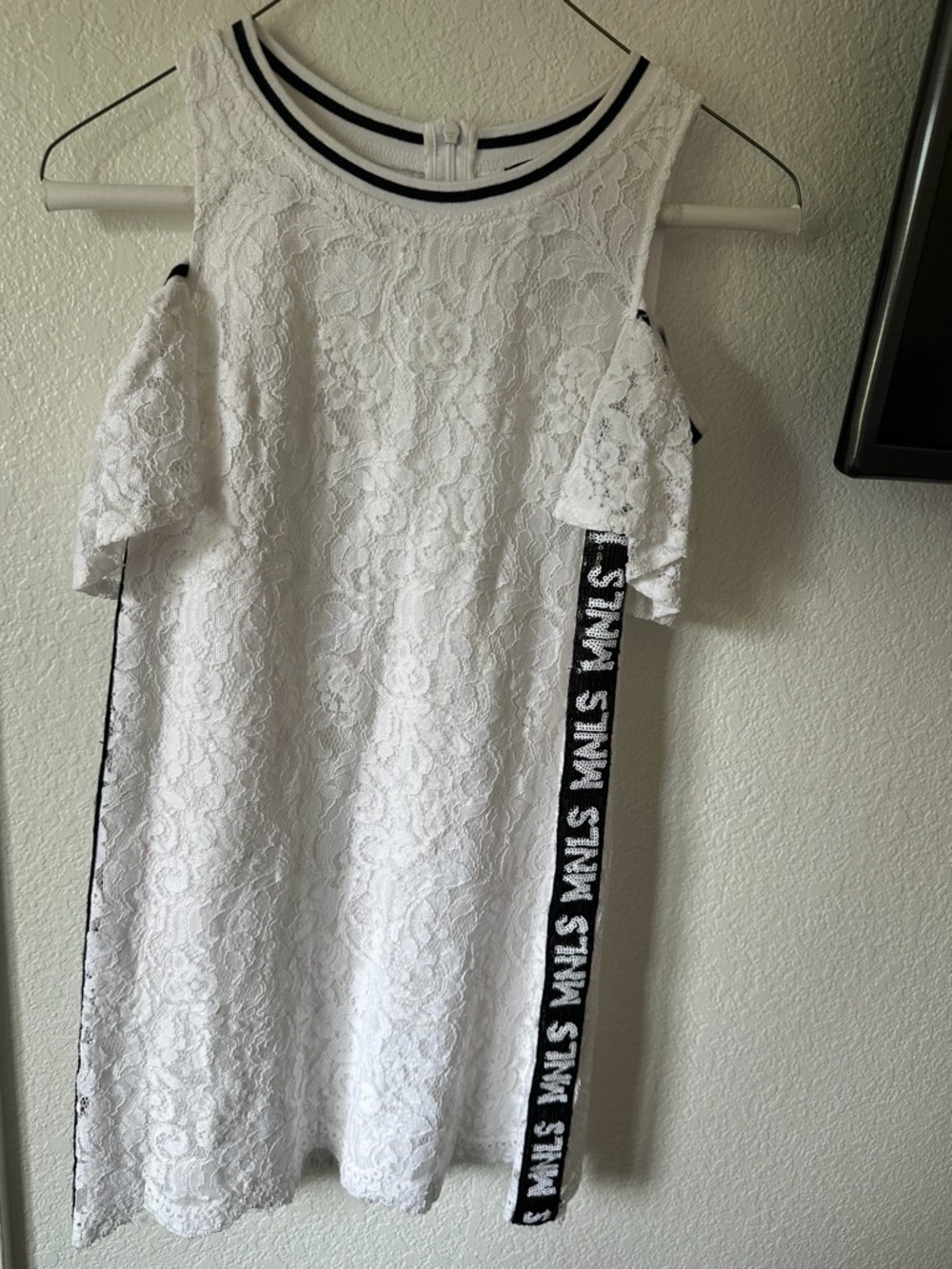 MonnaLisa White Dress with Black Stripe Trim